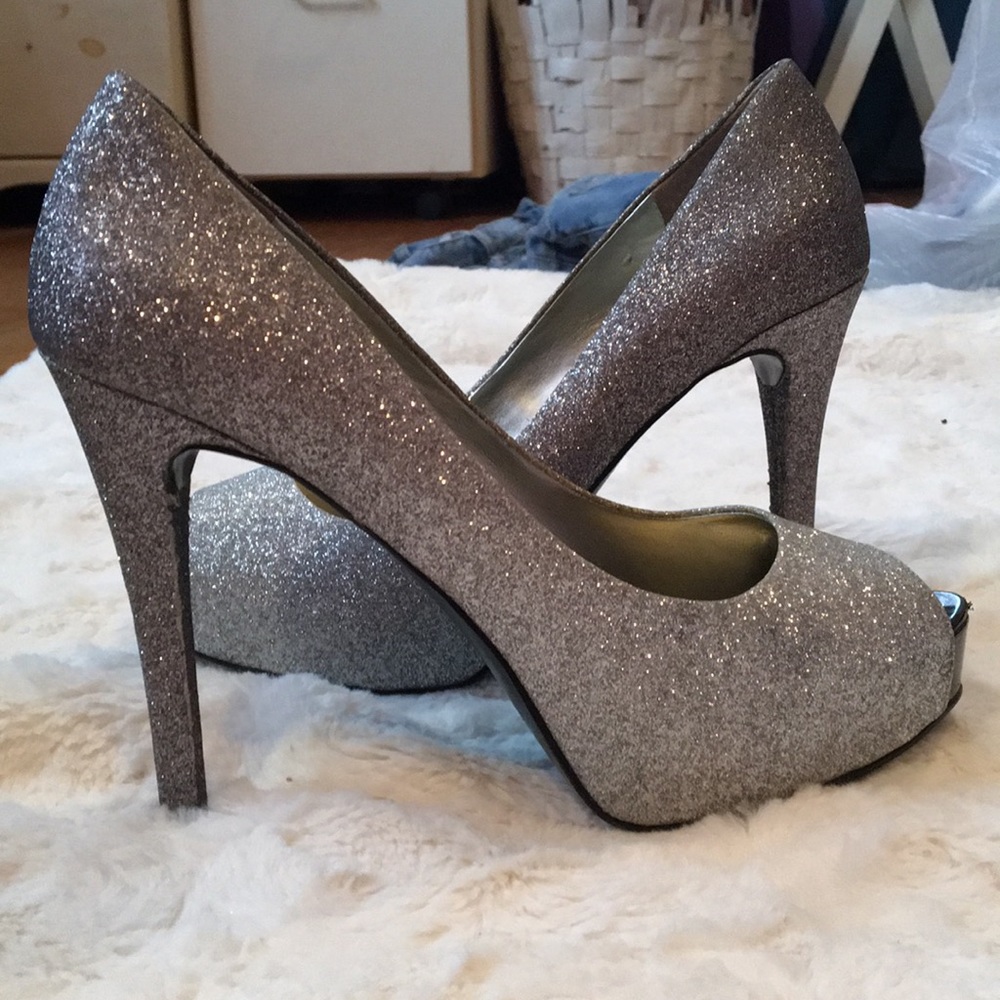 Black and silver glitter ombré heels